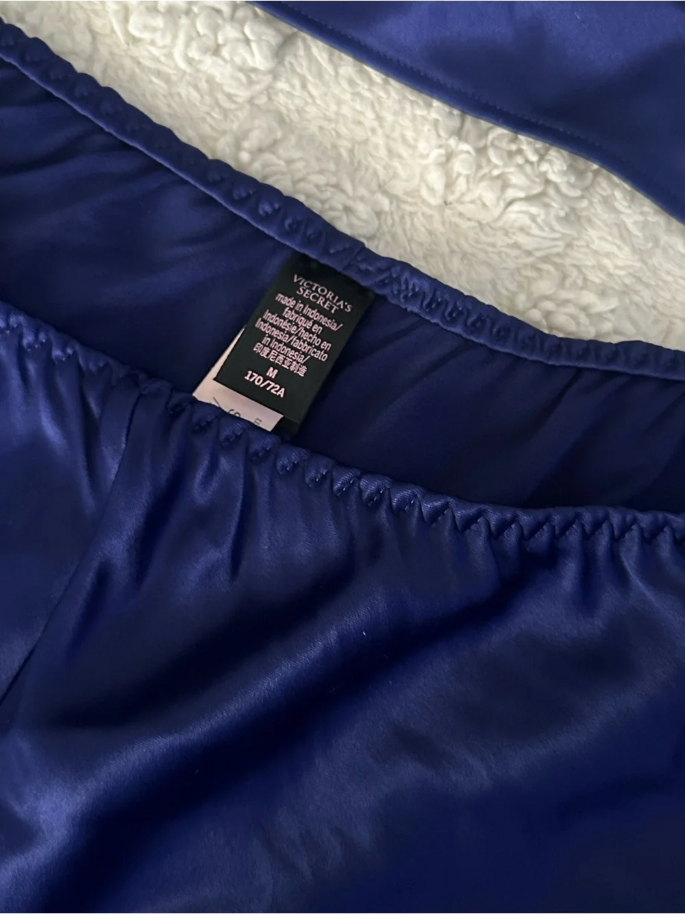 Victoria's Secret Royal Blue Satin Lace-Trim Cami & Short Set